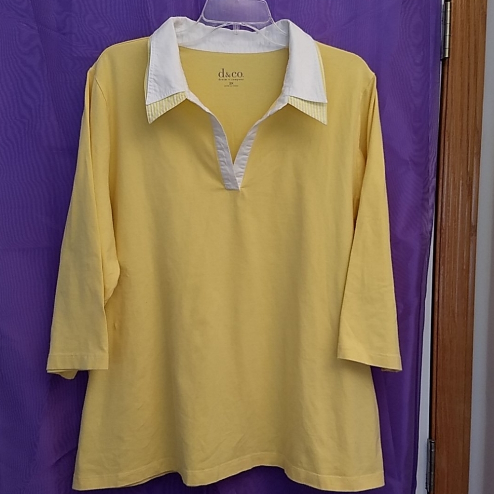 Yellow cotton 3/4 sleeve top